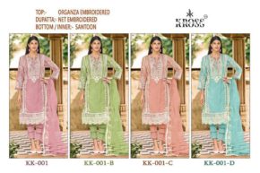 KROSS KULTURE KK-001 ORGANZA EMBROIDERED Semi-stitched Pakistani Suits Wholesale Catalog b2btextile.in