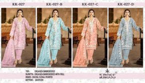KROSS KULTURE KK-027 ORGANZA EMBROIDERED Semi-stitched Pakistani Suits Wholesale Catalog b2btextile.in