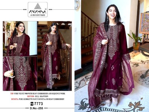 Anamsa Velvet Embroidered Pakistani Suit Anamsa-255